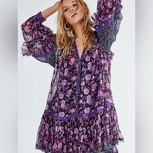 FREE PEOPLE ROSEBUD PRINT MIX MINI DRESS💜